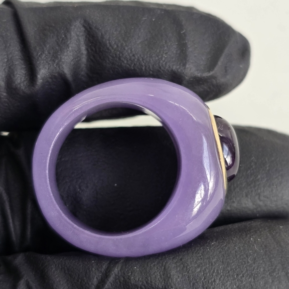 Rare 14K Gold Purple Jade Exquisite Design Ring Amethyst Heart in the Center - Picture 2 of 8